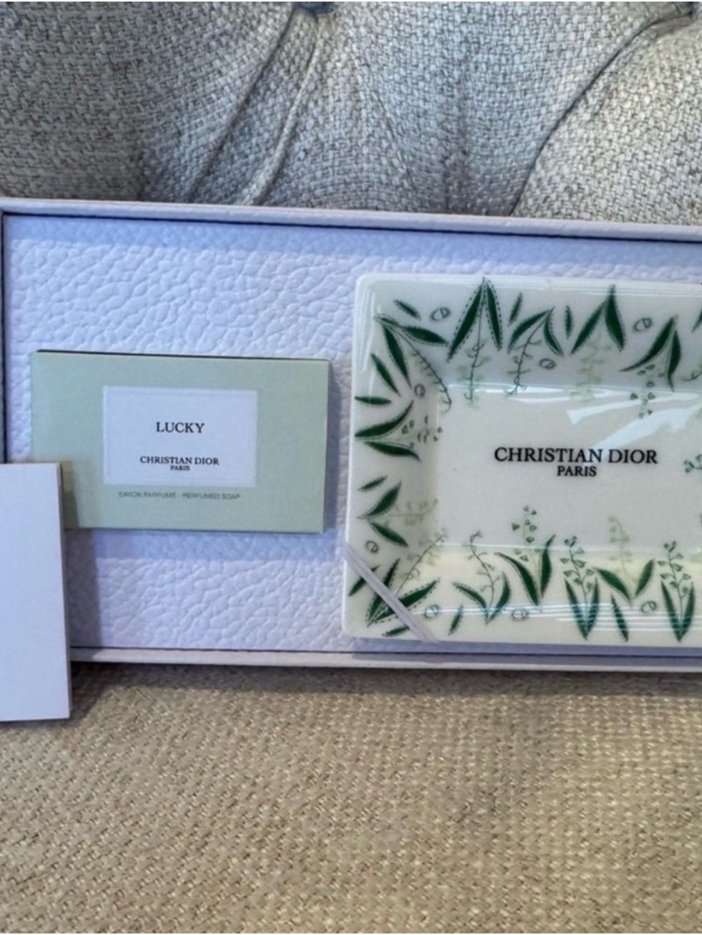 Dior Lucky Soap with Green Leaf Decorative Tray-NWT - Picture 2 of 6